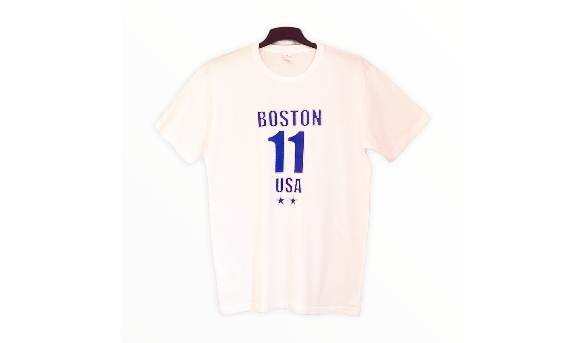 BOSTON - 11 - USA Blue and Silver Glitter Vinyl Logo T-Shirt - Unisex