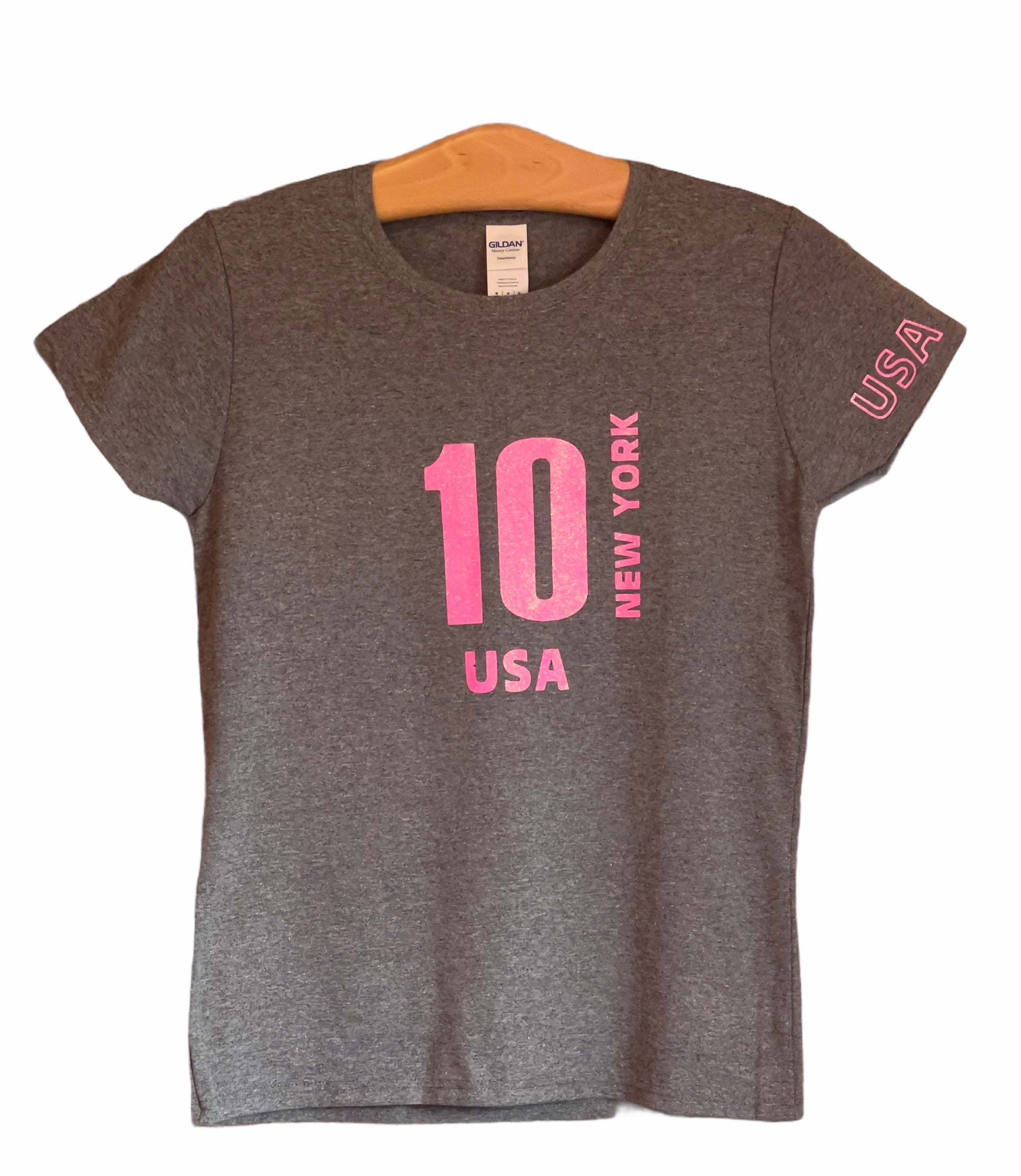 10 USA T-Shirt with Pink Glitter Vinyl Logo - Women