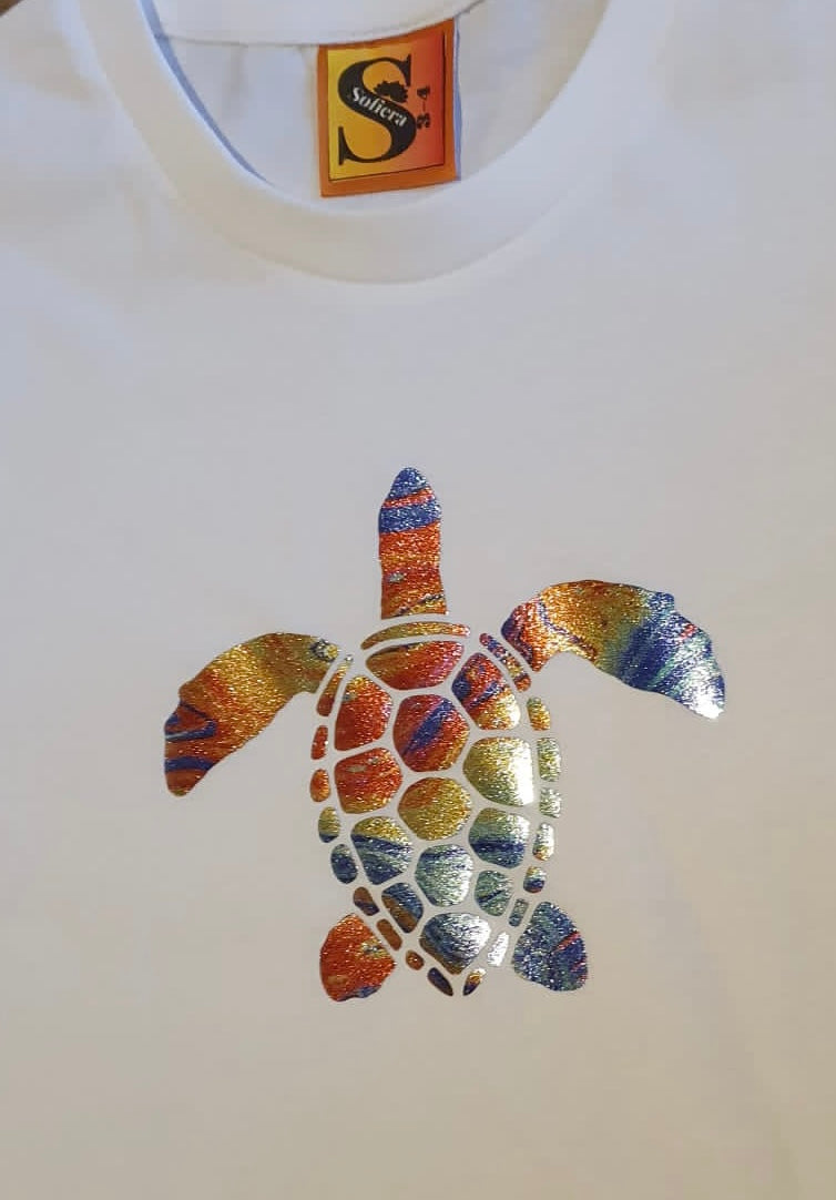 TURTLE Logo Shimmer effect vinyl T-Shirt - Girls