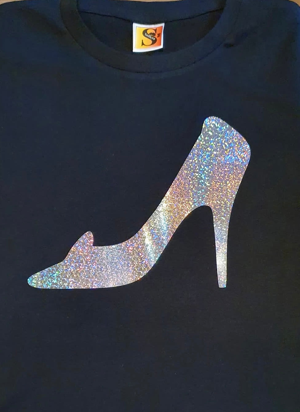 HEELS Silver Shimmer Vinyl Logo T-Shirt - Women