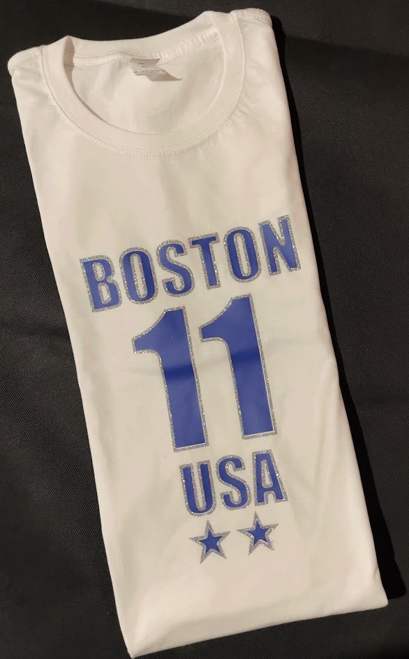 BOSTON - 11 - USA Blue logo with silver glitter T-Shirt - Men