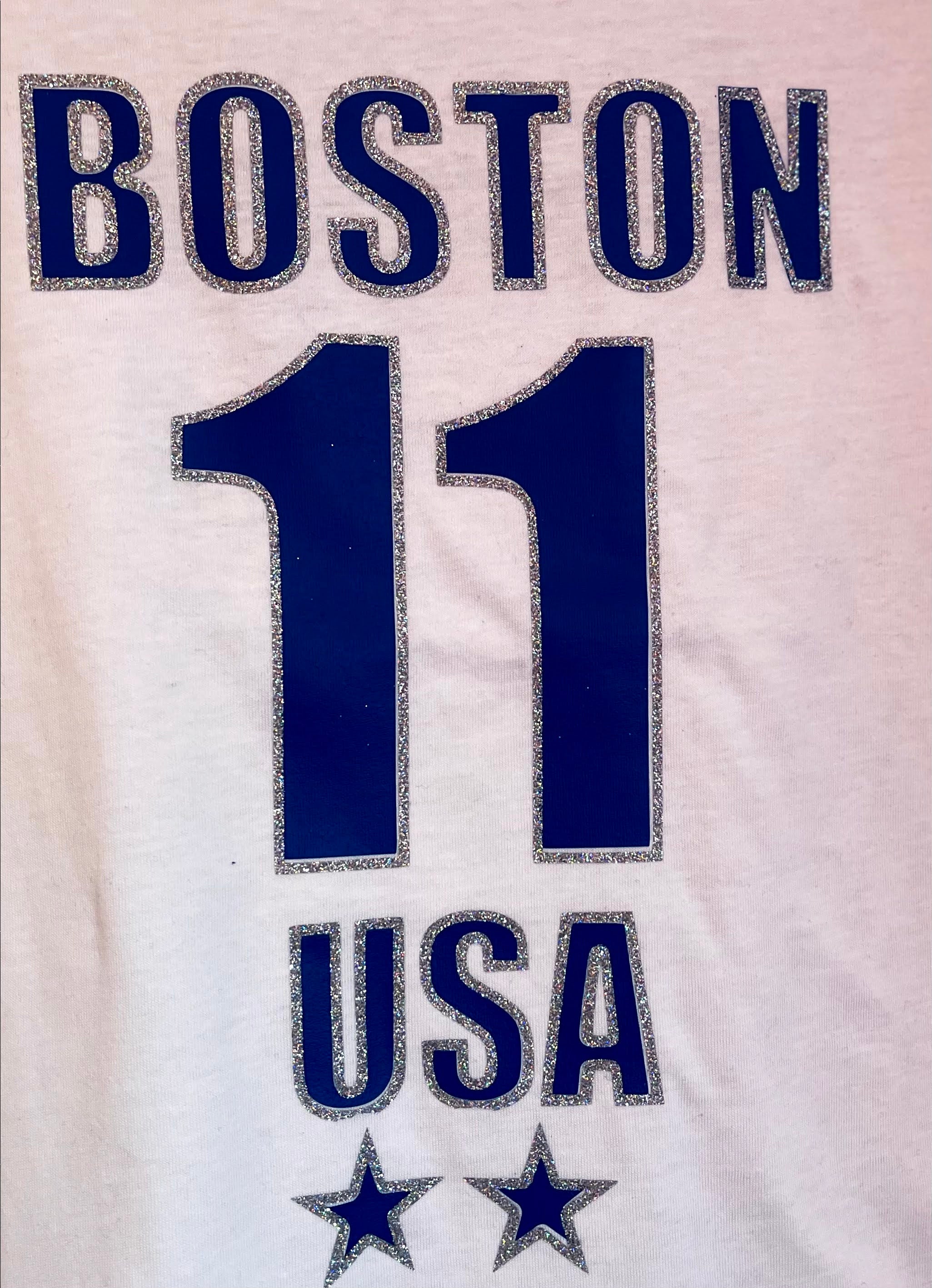 BOSTON - 11 - USA Blue logo with silver glitter T-Shirt - Boys