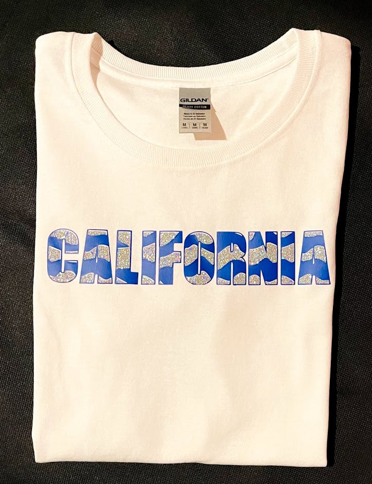 CALIFORNIA Silver Glitter and Blue Zebra Design Logo