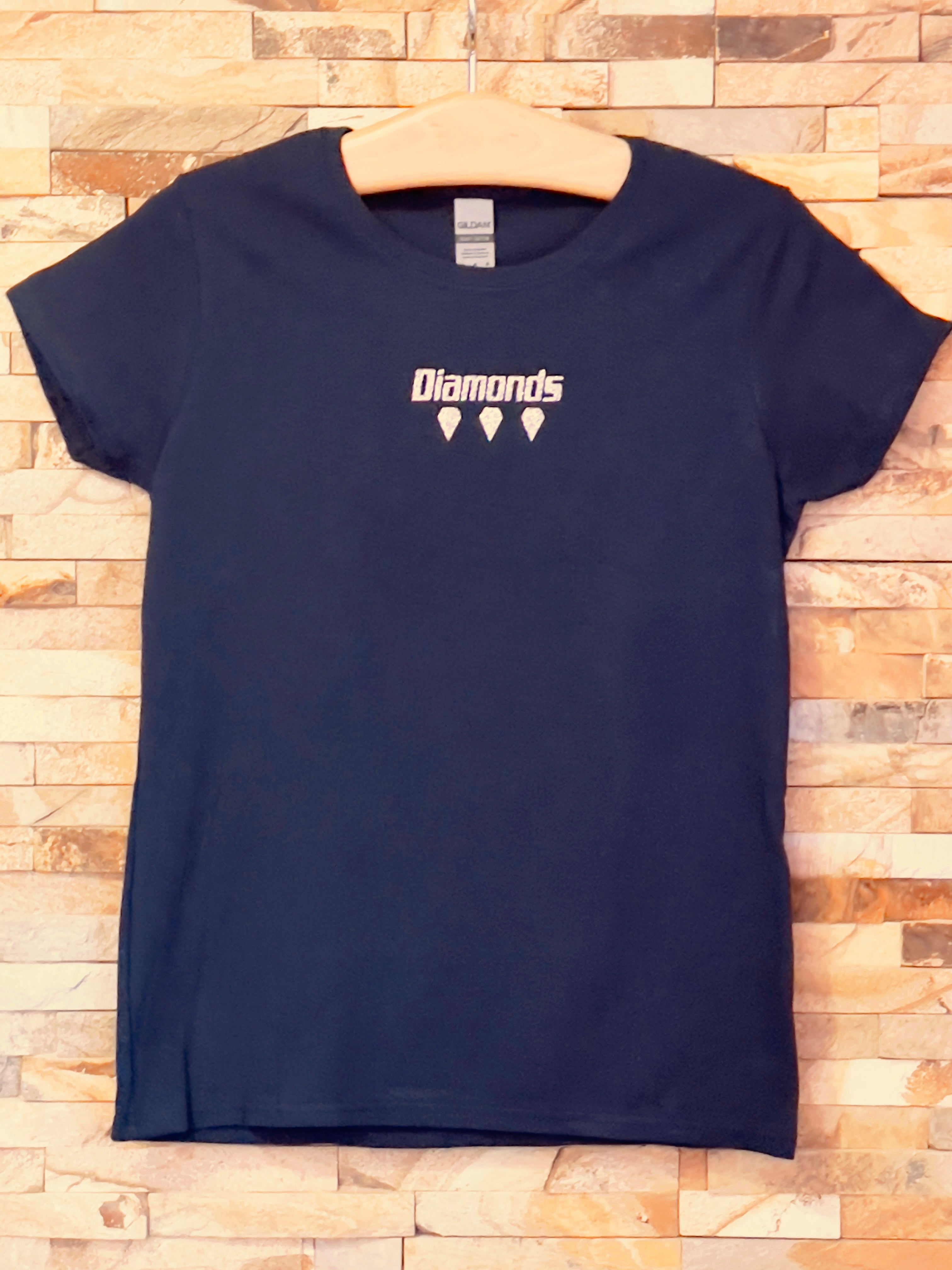 DIAMONDS with diamond icons Silver Glitter Logo T-Shirt - Girls