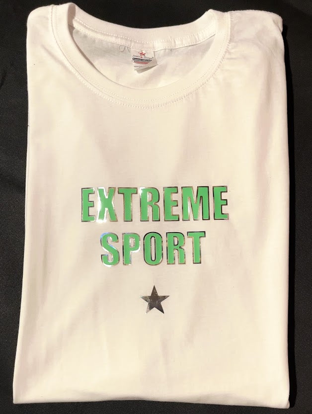 EXTREME SPORT Metallic Silver and Green Logo T-Shirt - Men