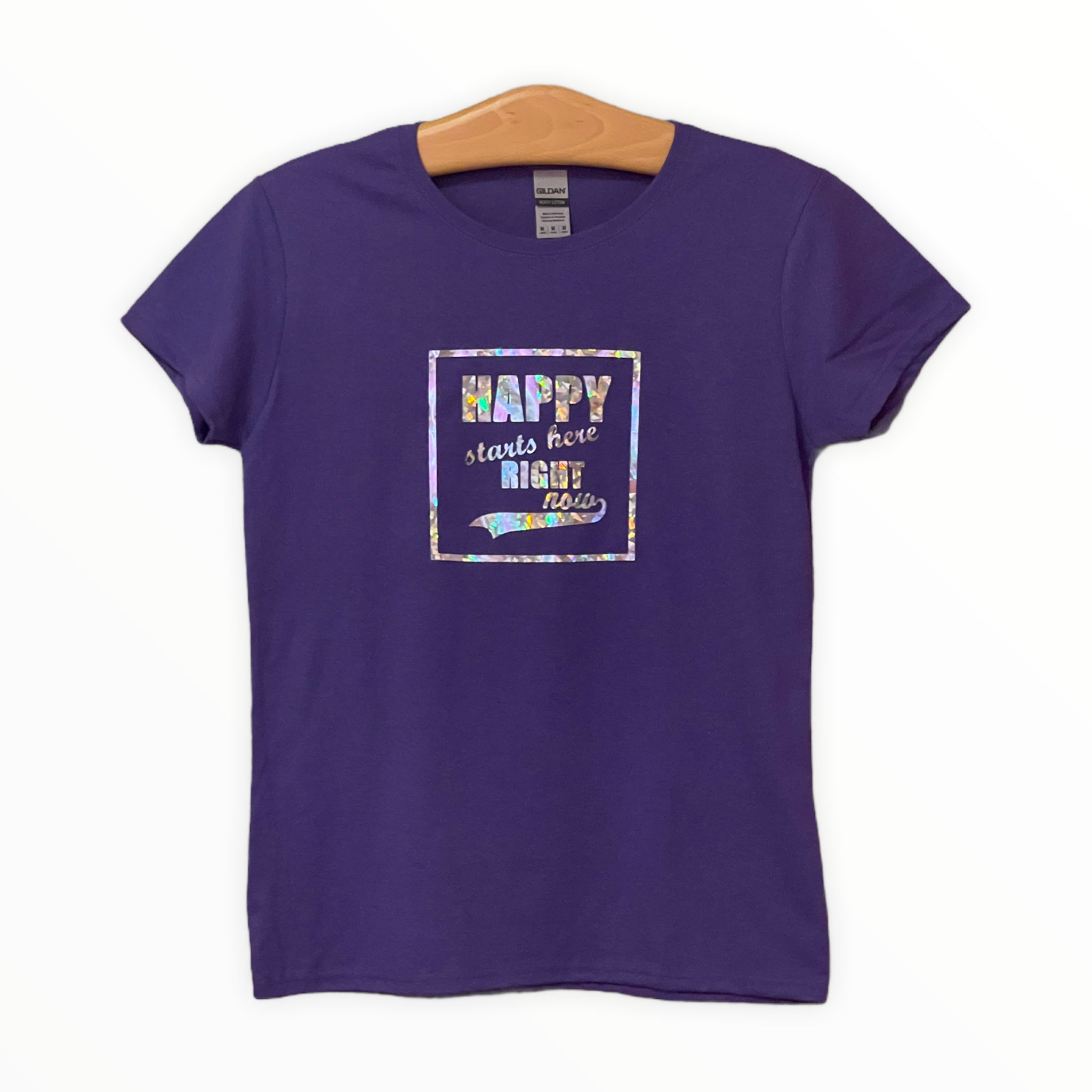 HAPPY STARTS HERE RIGHT NOW Holographic Logo T-Shirt - Women