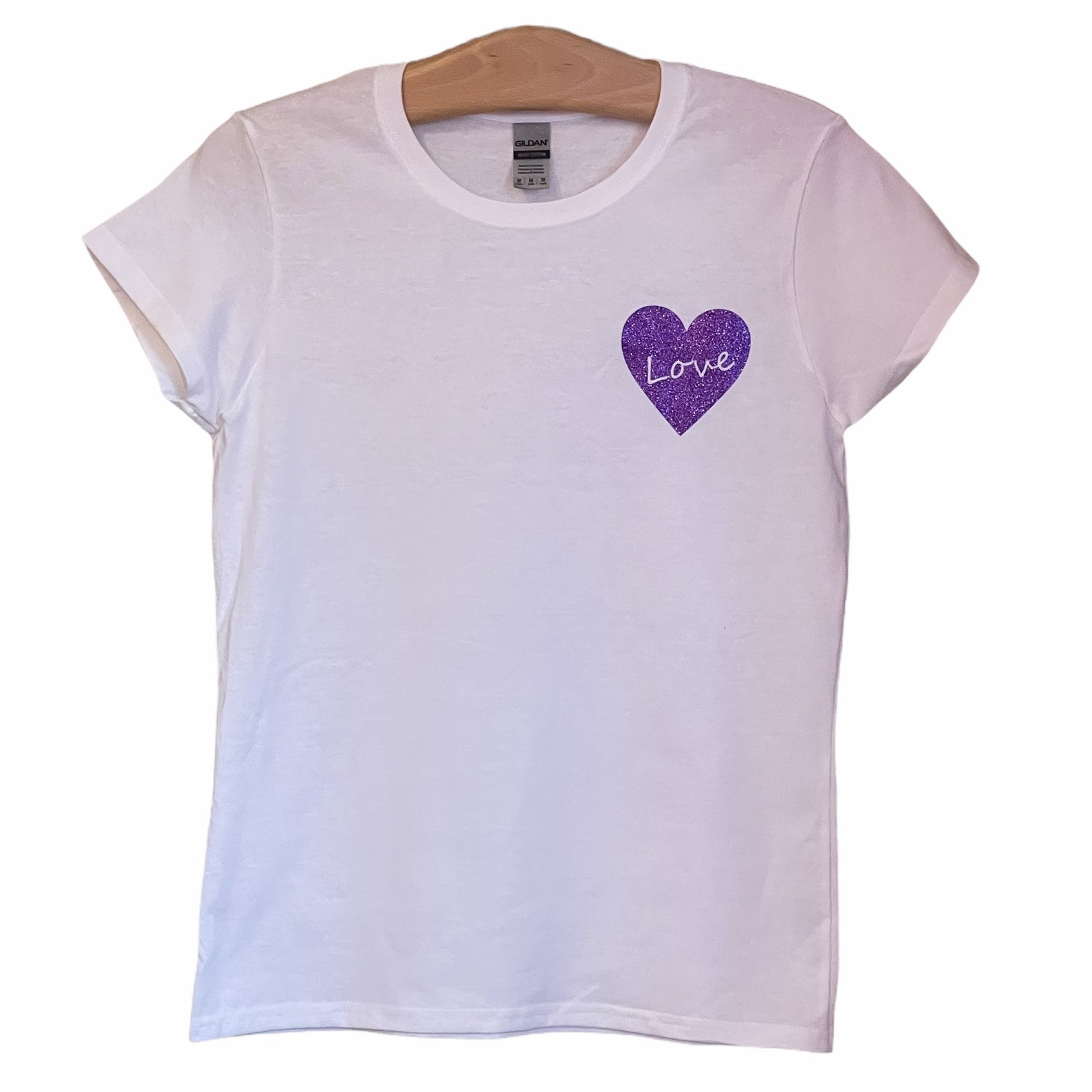 LOVE Purple Glitter Heart with love cutout T-Shirt - Women