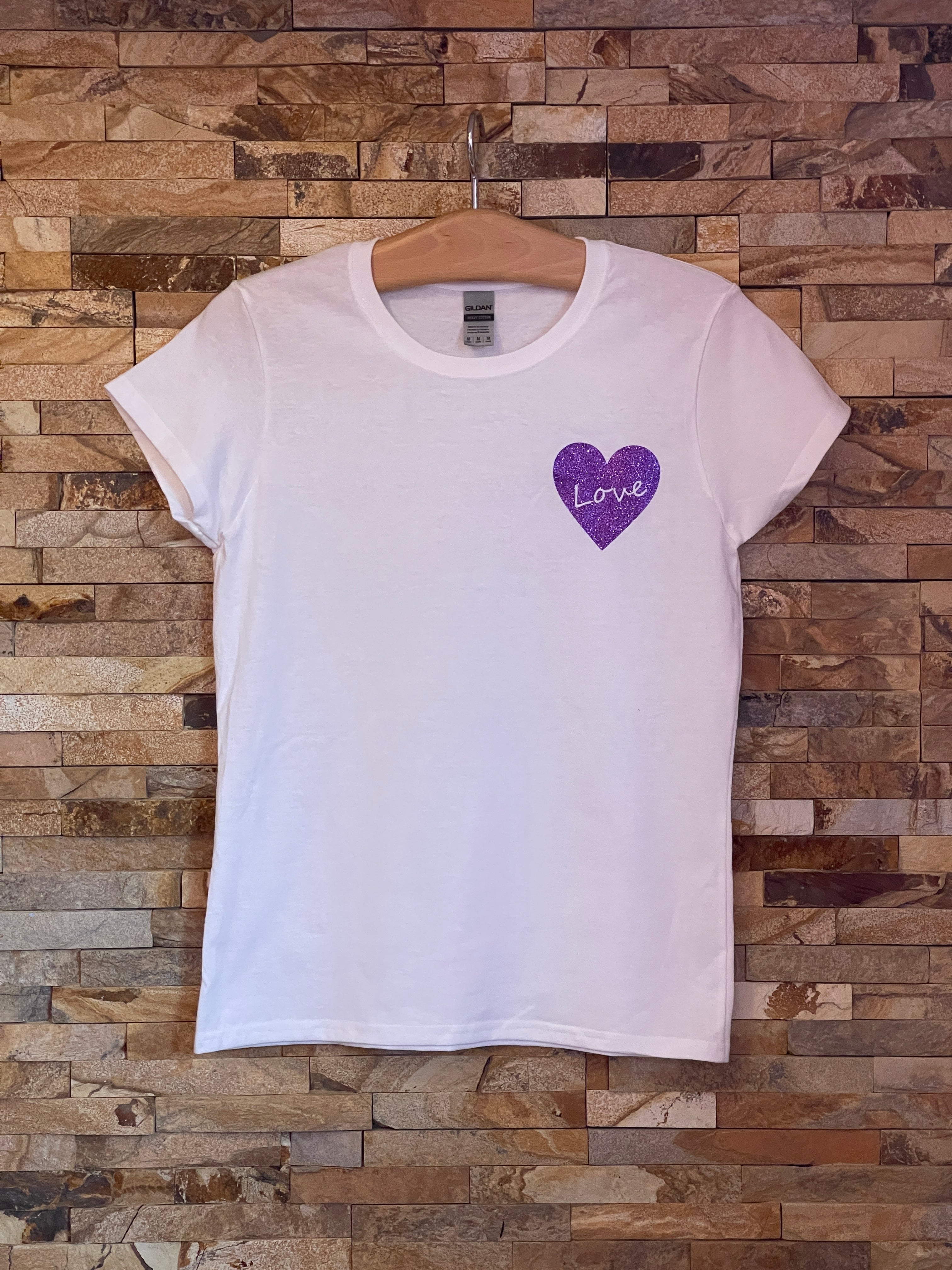 LOVE Purple Glitter Heart with love cutout T-Shirt - Women