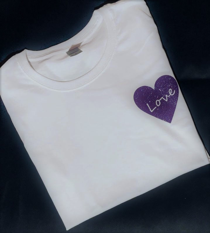 LOVE Purple Glitter Heart with love cutout T-Shirt - Women