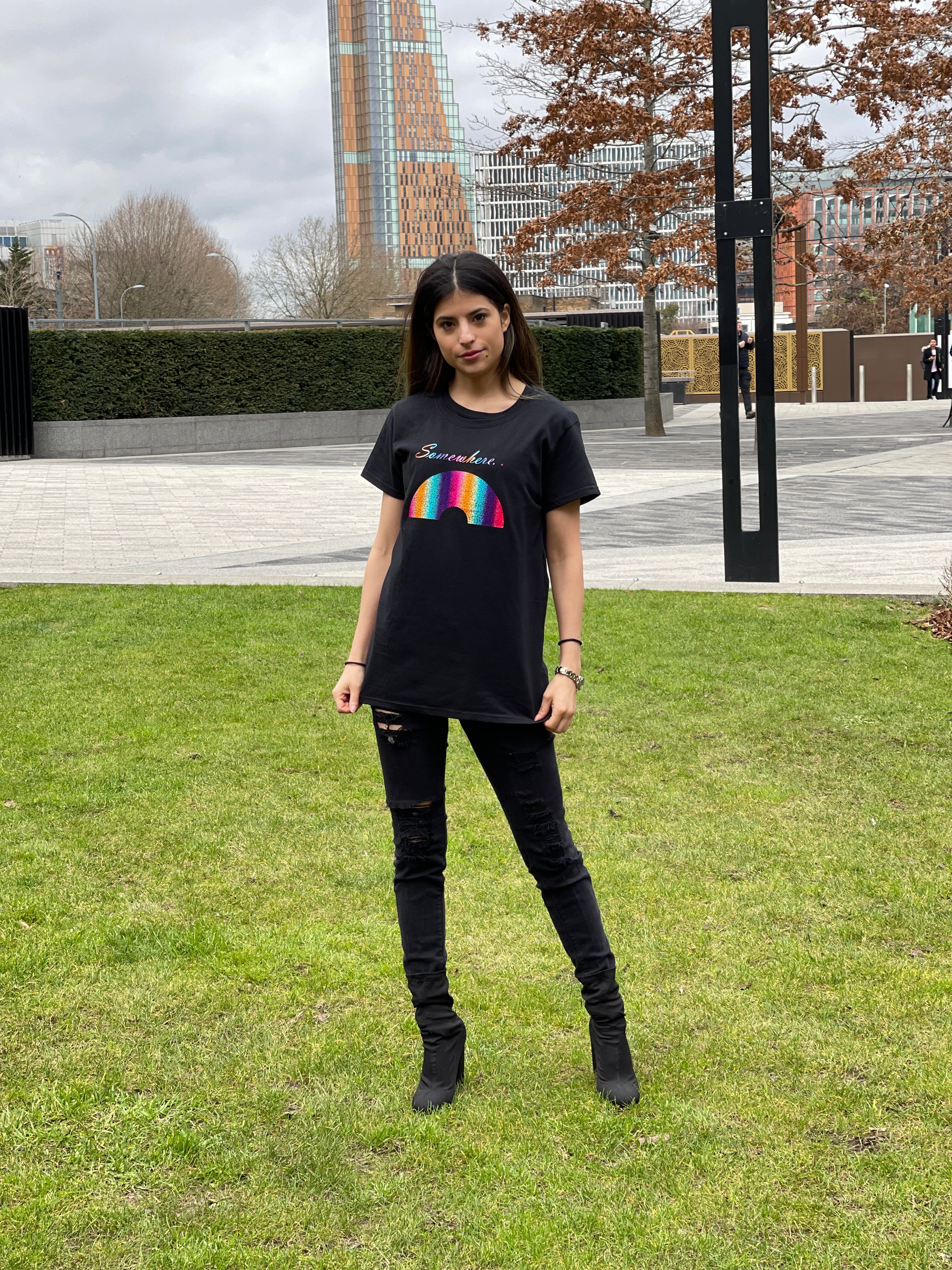 SOMEWHERE... with rainbow holographic vinyl T-Shirt - Girls