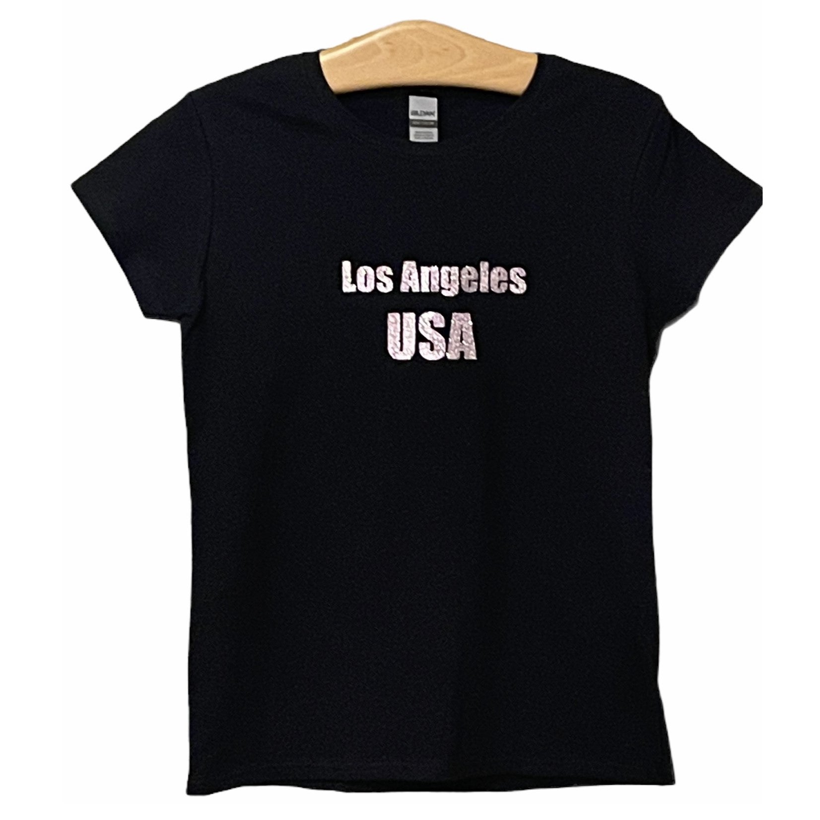 LOS ANGELES USA Silver Glitter Logo T-Shirt - Women