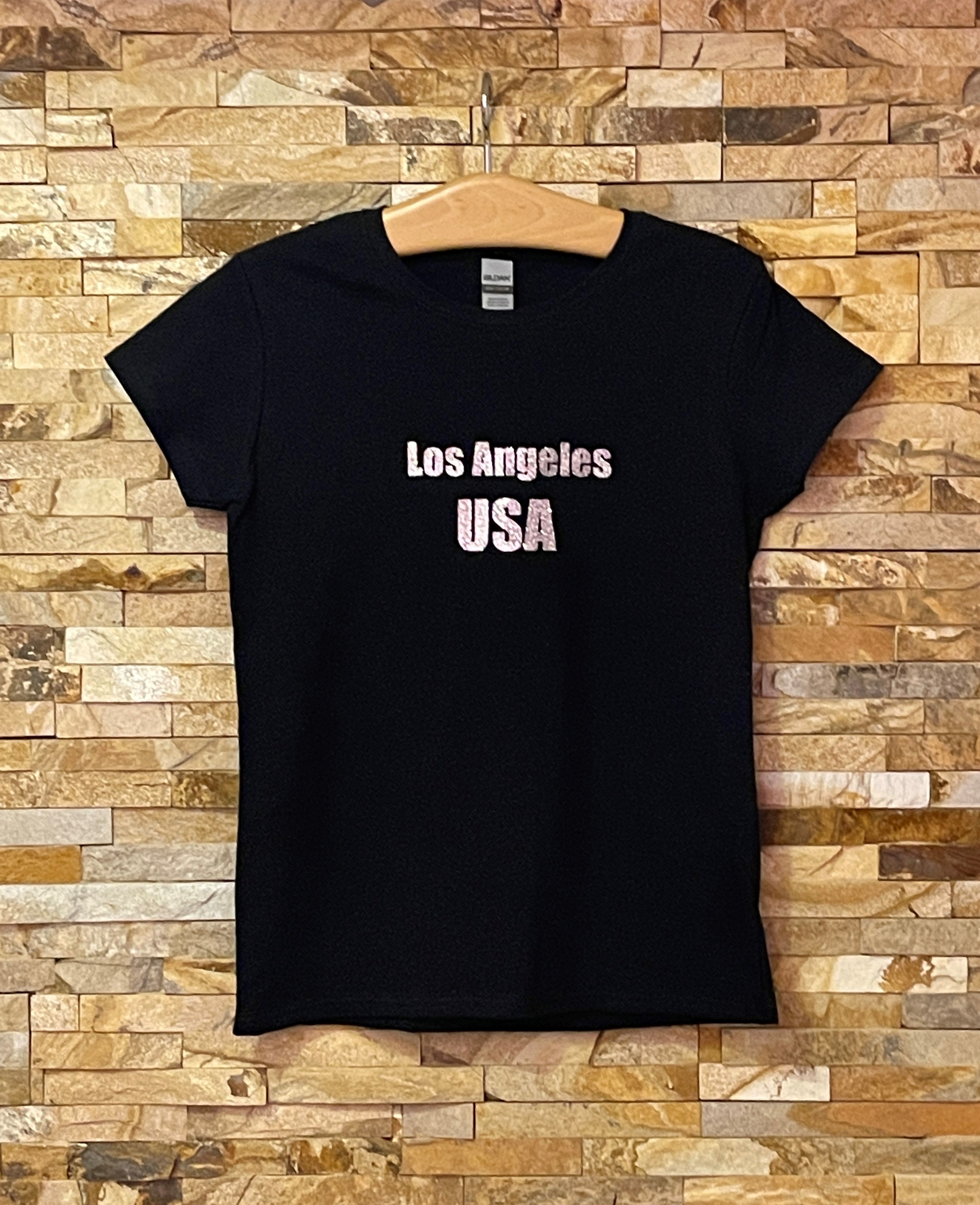 LOS ANGELES USA Silver Glitter Logo T-Shirt - Girls