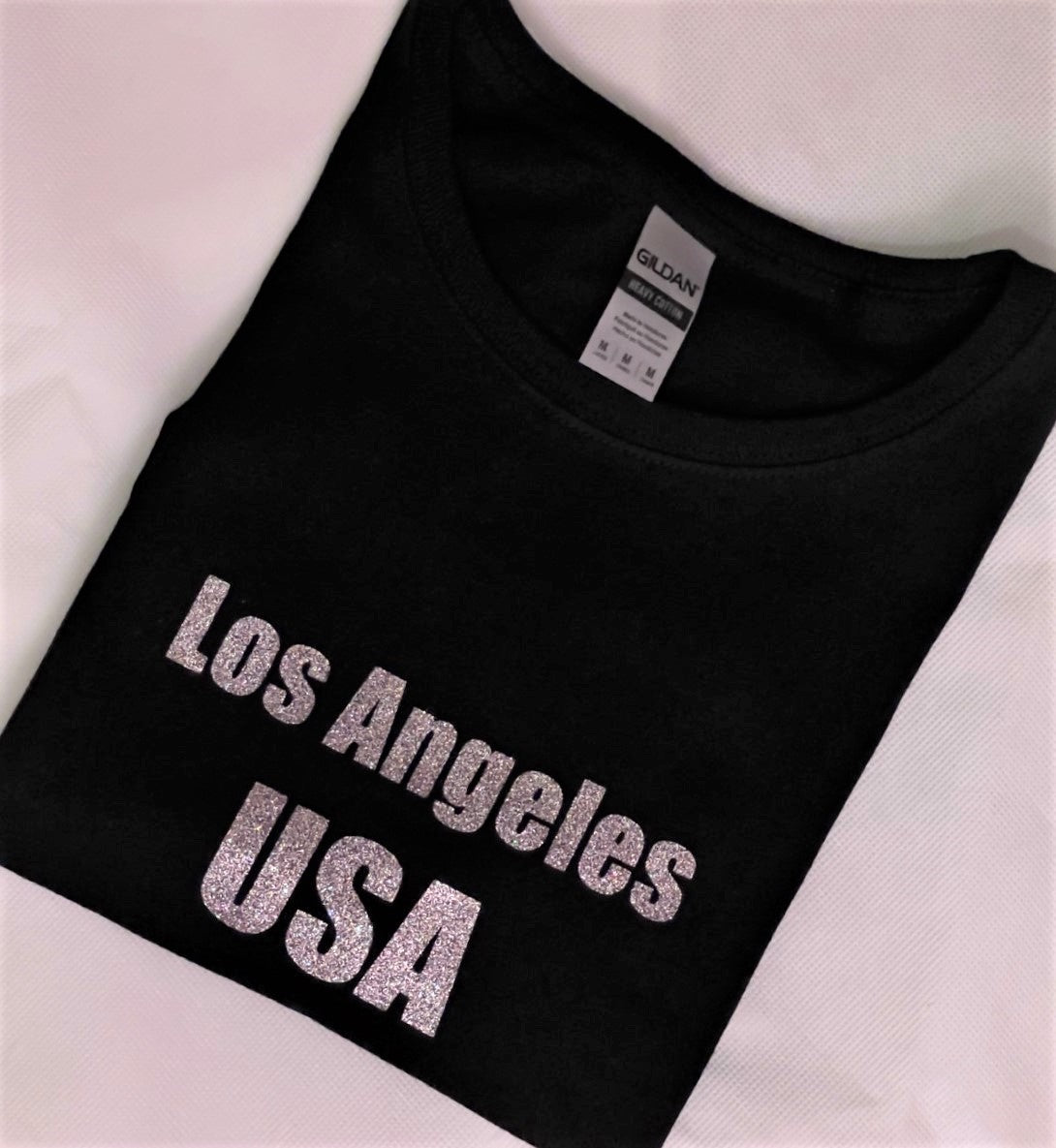 LOS ANGELES USA Silver Glitter Logo T-Shirt - Girls