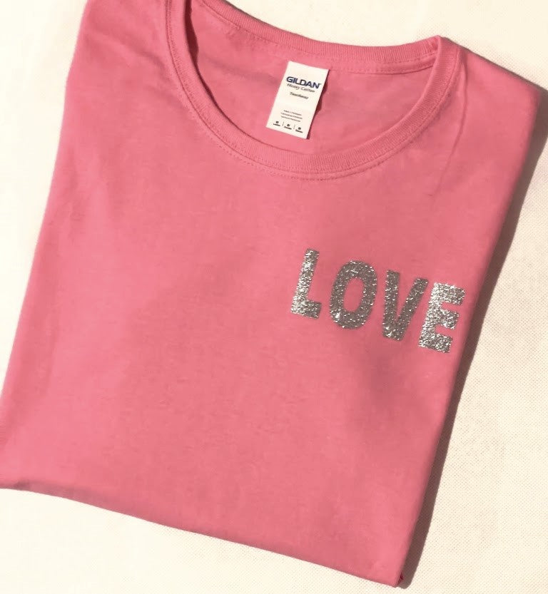 LOVE Silver Glitter Logo T-Shirt - Women