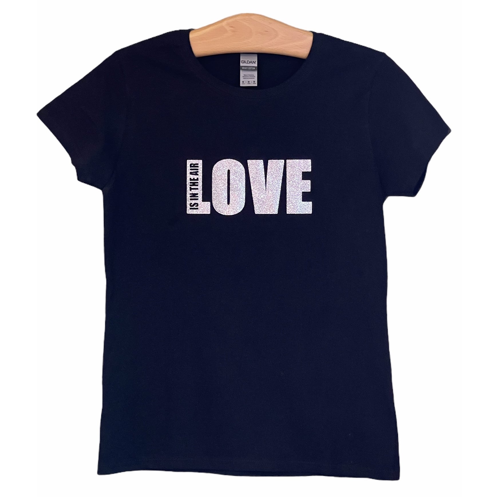 LOVE with is in the air cutout Silver Glitter Logo T-Shirt - Women