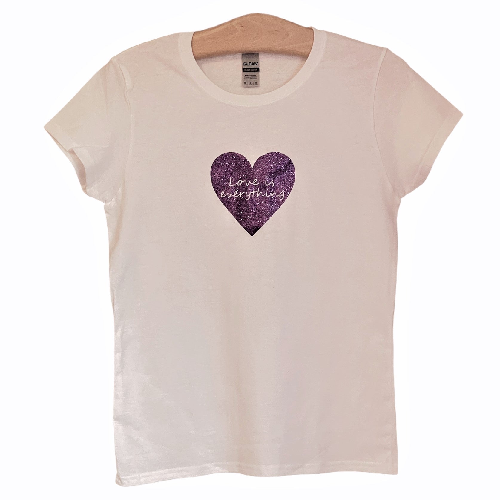 LOVE IS EVERYTHING Purple Glitter cutout logo T-Shirt - Women