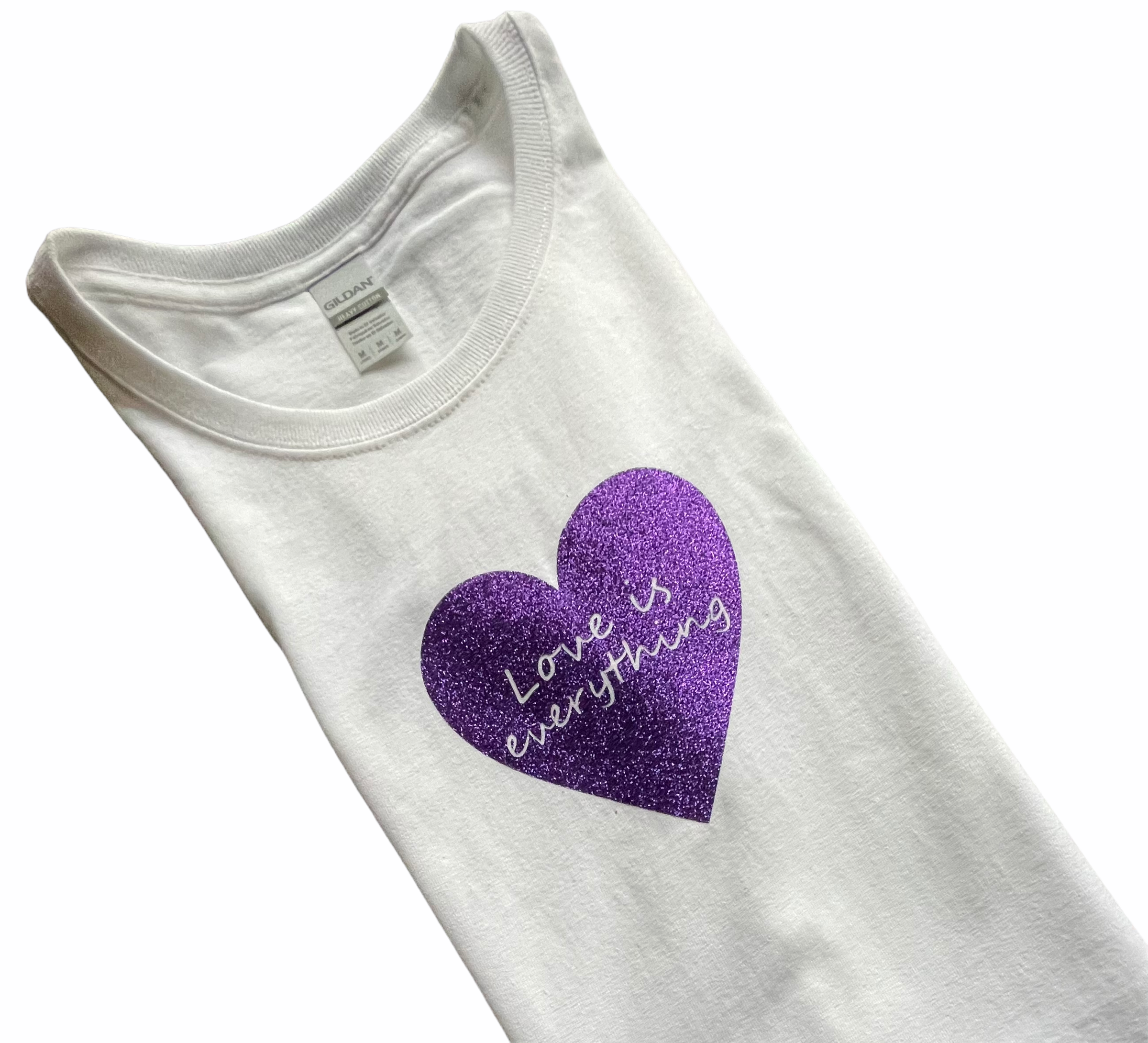 LOVE IS EVERYTHING Purple Glitter cutout logo T-Shirt - Women