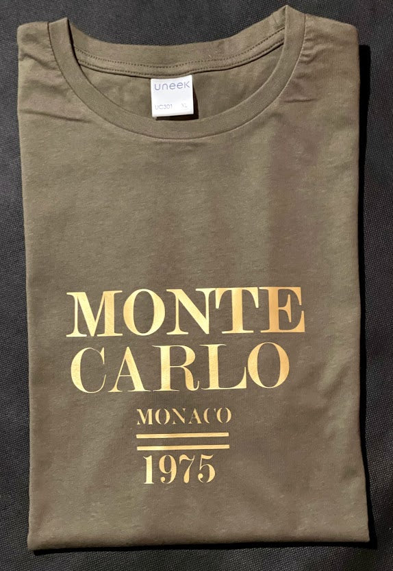 MONTE CARLO MONACO 1975 Gold Metallic Logo T-Shirt - Unisex