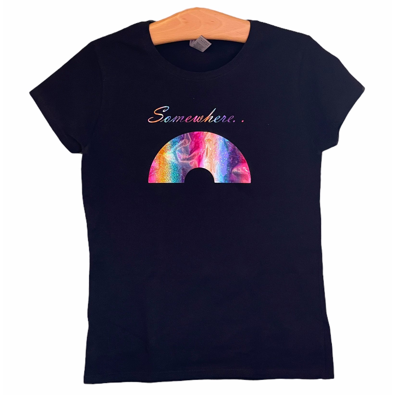 SOMEWHERE... with rainbow image holographic T-Shirt - Girls