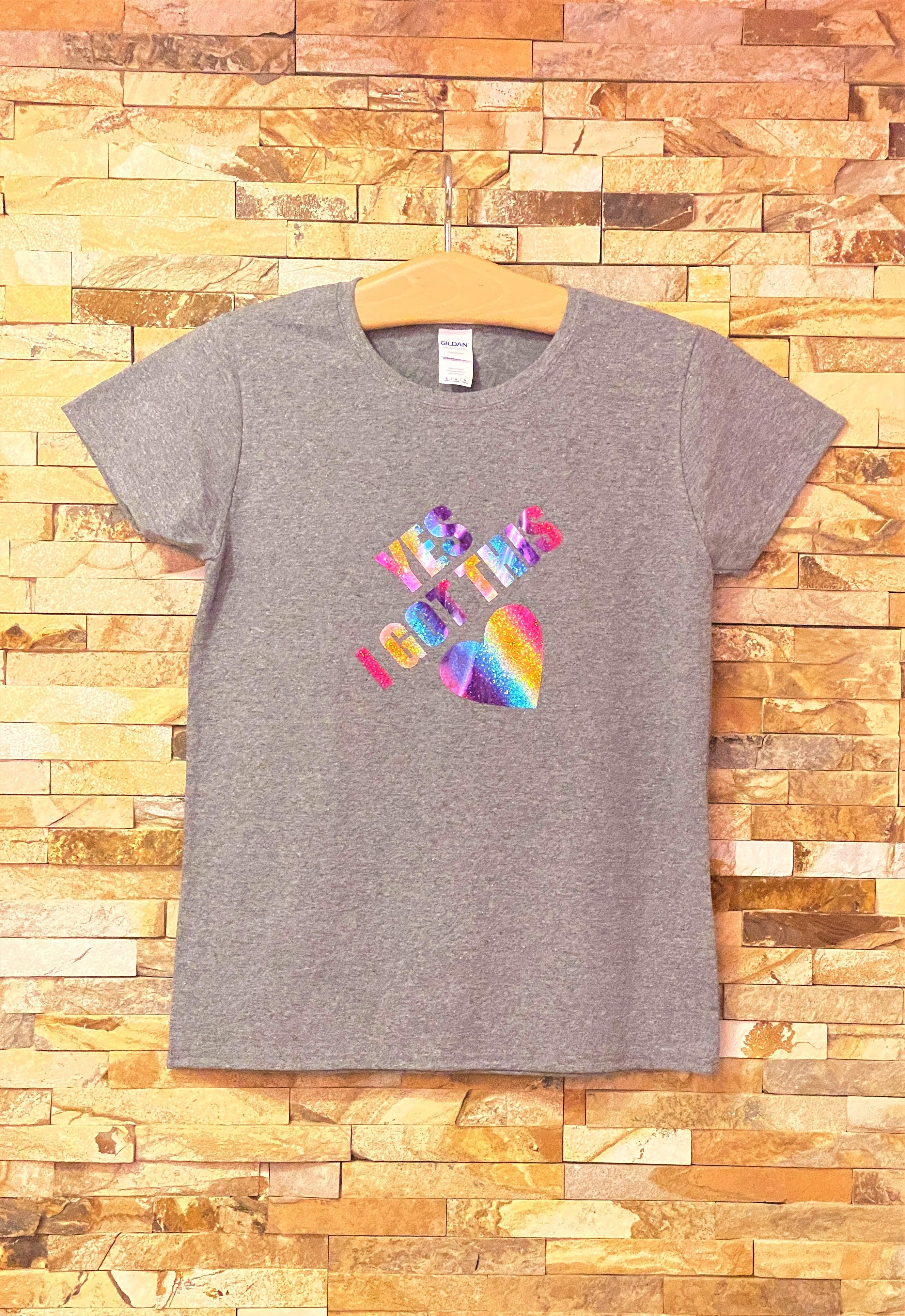 YES I GOT THIS with heart - Rainbow Holographic Logo T-Shirt - Girls