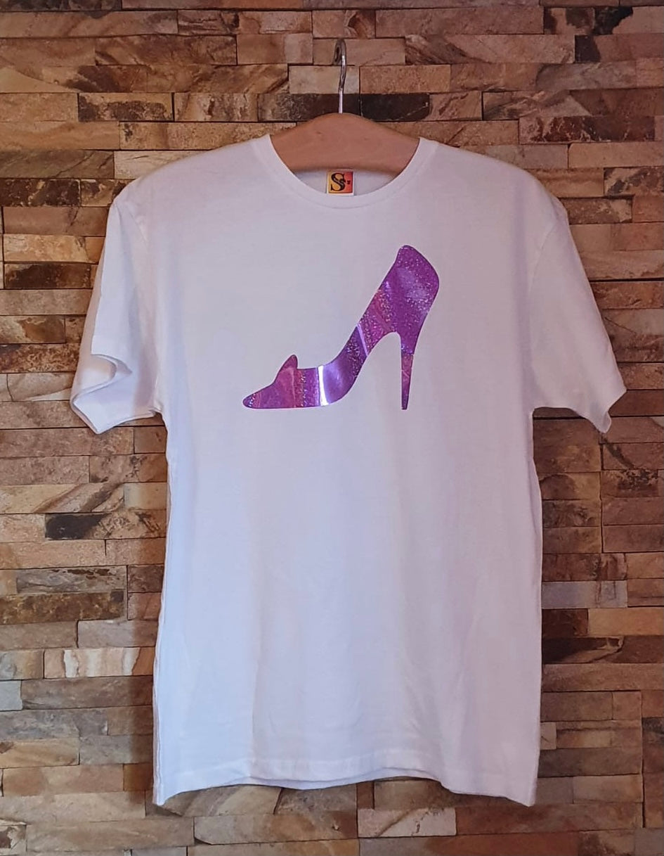 HEELS Pink Shimmer Vinyl Logo T-Shirt - Women