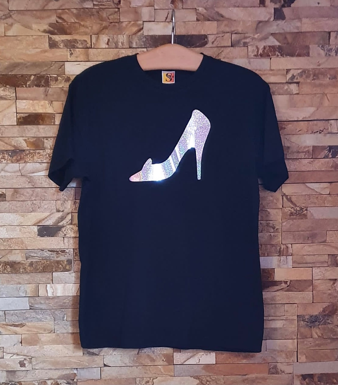 HEELS Silver Shimmer Vinyl Logo T-Shirt - Women